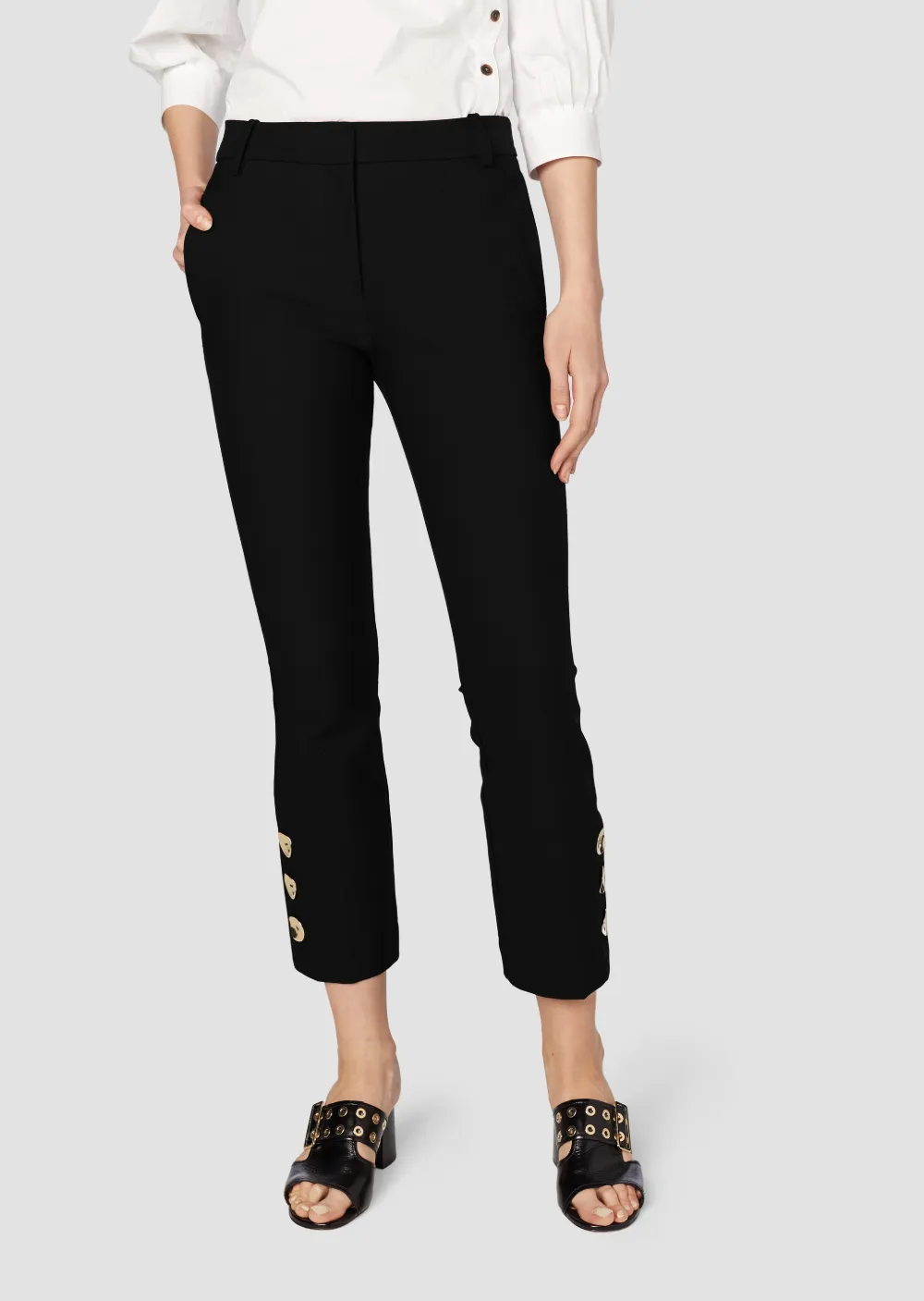 Cropped Flare Trouser with Button Slit Hem Detail