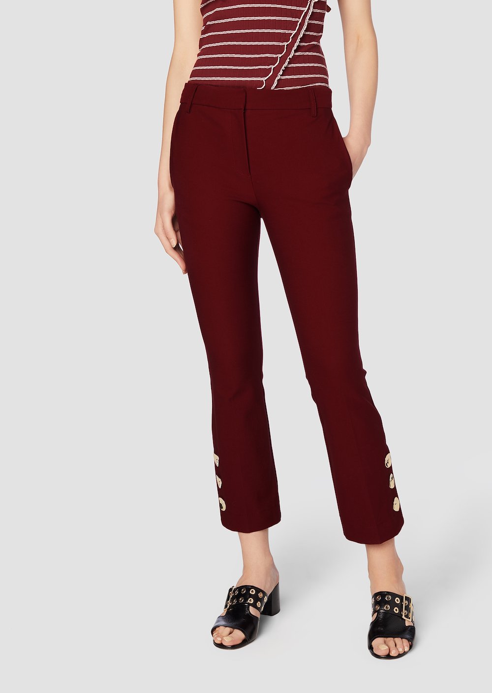 Cropped Flare Trouser with Button Slit Hem Detail