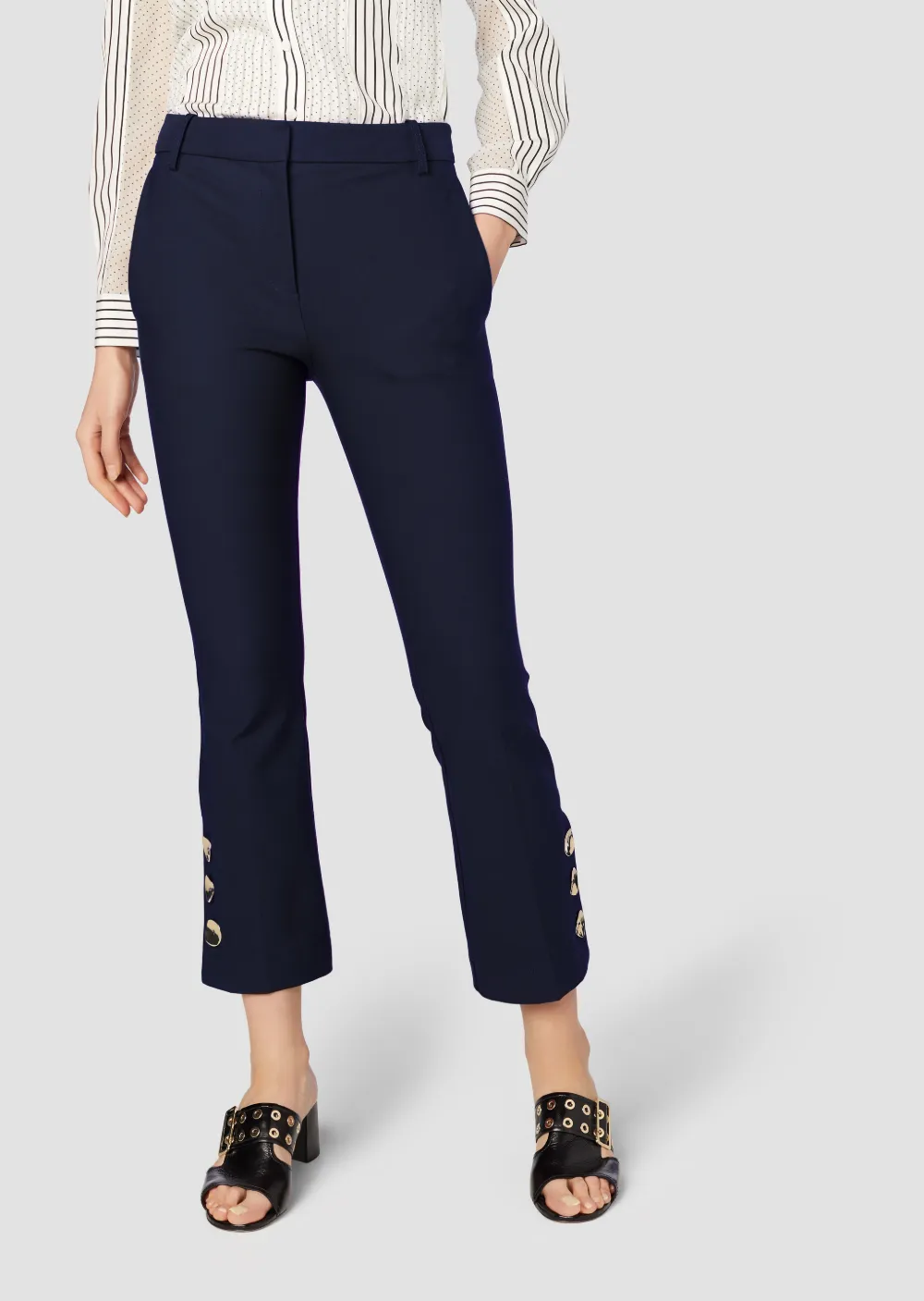 Cropped Flare Trouser with Button Slit Hem Detail