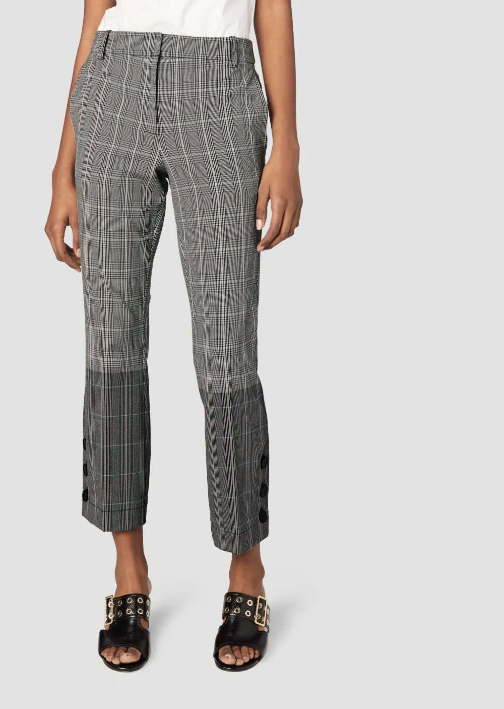 Cropped Flare Trouser with Button Slit Hem Detail