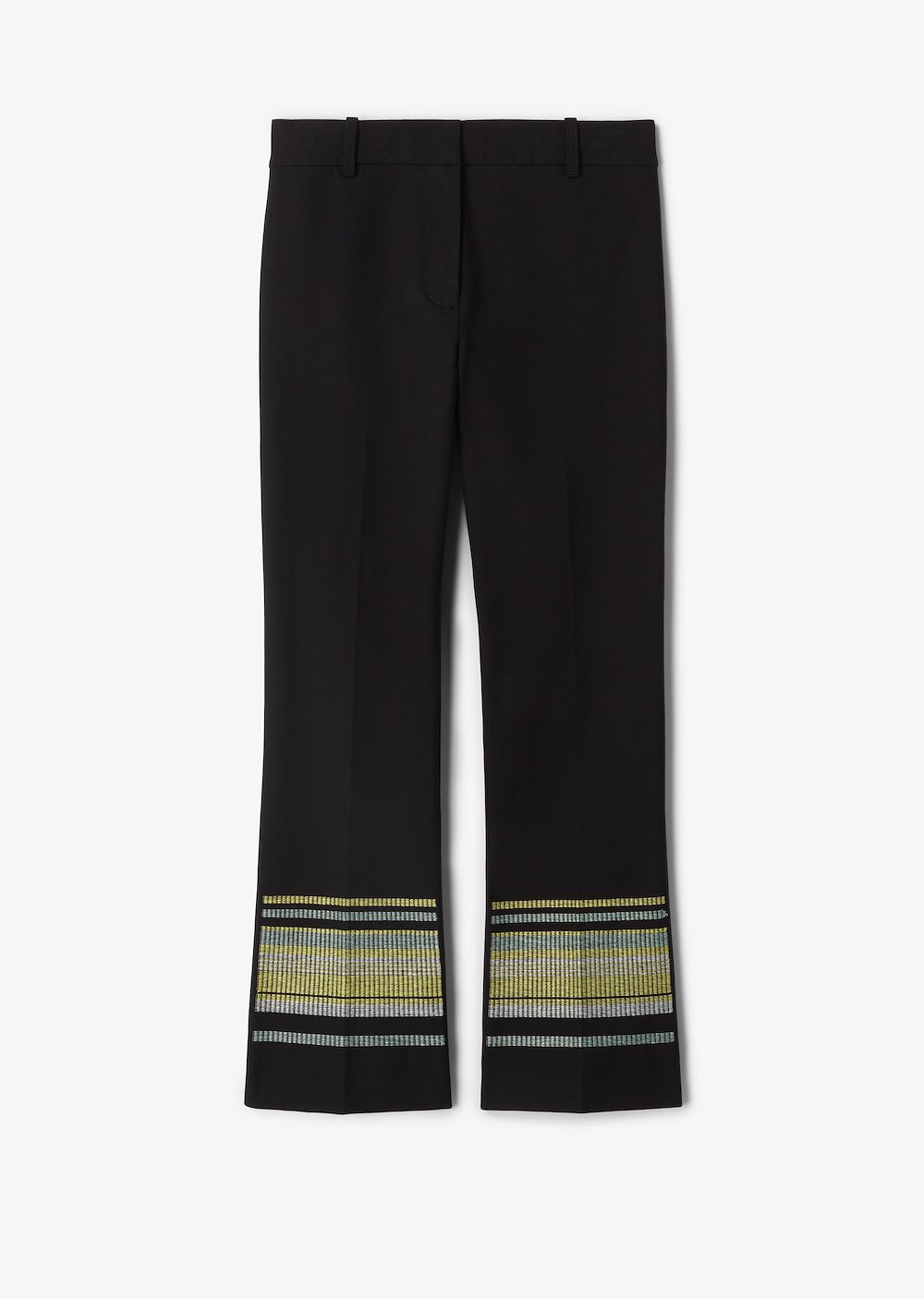 Cropped Flare Trouser with Stripe Embroidered Hem