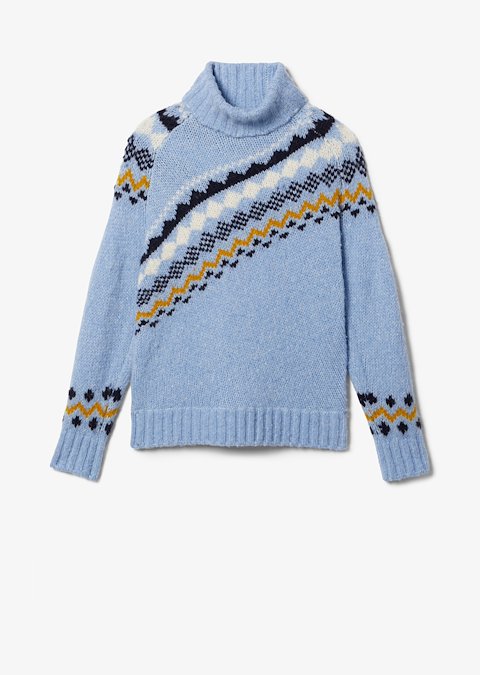 Diagonal Fair Isle Alpaca Turtleneck Sweater