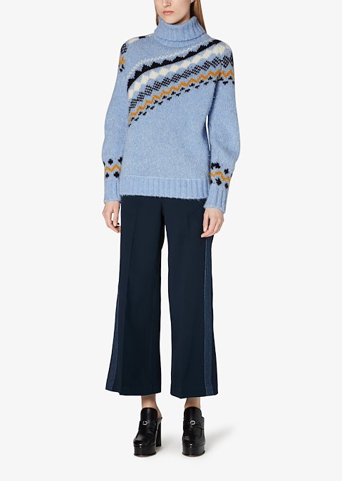 Diagonal Fair Isle Alpaca Turtleneck Sweater