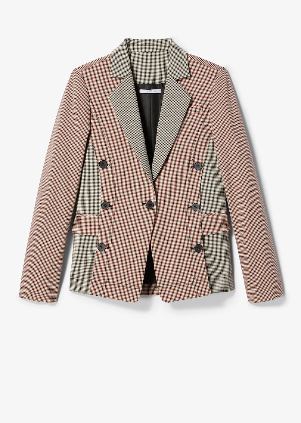 Double-Breasted Mixed Check Blazer