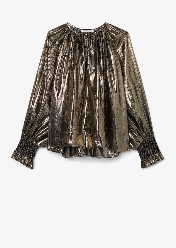 Helena Pleated Silk Lame Blouse Helena Pleated Silk Lame Blouse