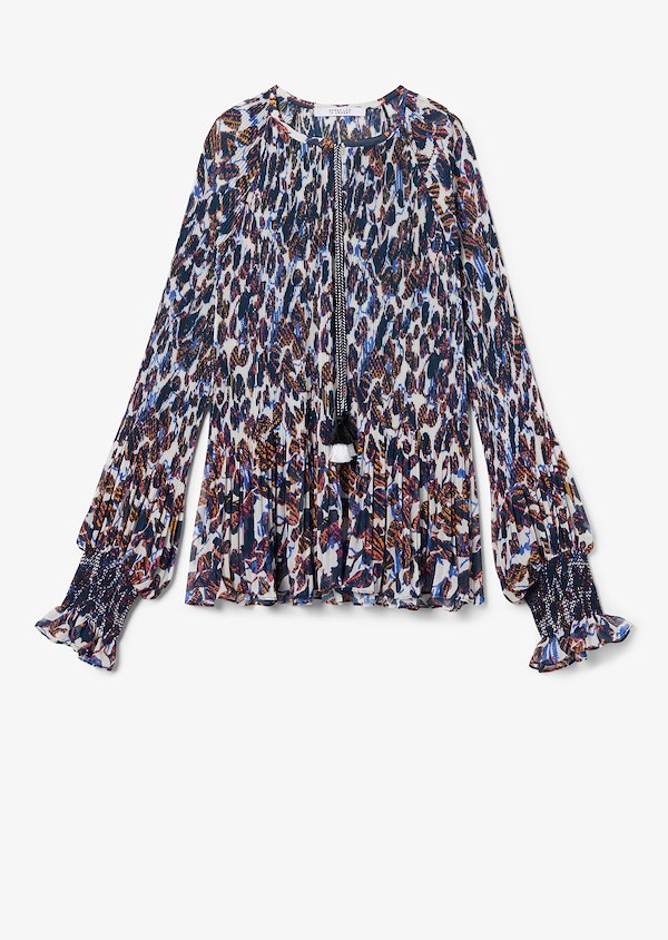 Helena Pleated Speckled Floral Blouse Helena Pleated Speckled Floral Blouse