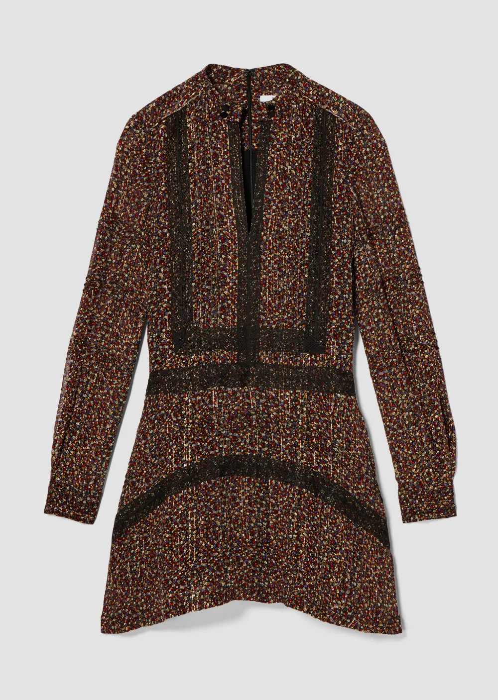 Lace-Trimmed Floral Print Lurex Chiffon Shift Dress