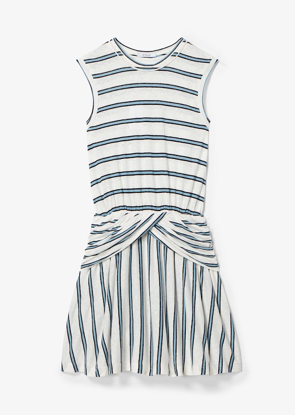 Linen Striped Jersey Tank Dress with Twist Waist Detail Linen Striped Jersey Tank Dress with Twist Waist Detail