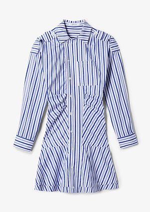 Long Sleeve Blue Multi Striped Ruffle Placket Shirtdress Long Sleeve Blue Multi Striped Ruffle Placket Shirtdress