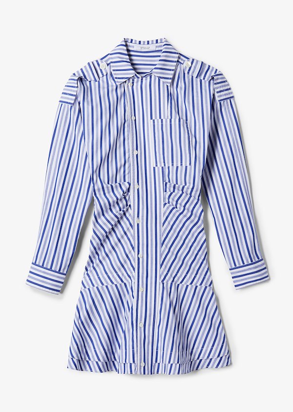 Long Sleeve Blue Multi Striped Ruffle Placket Shirtdress Long Sleeve Blue Multi Striped Ruffle Placket Shirtdress