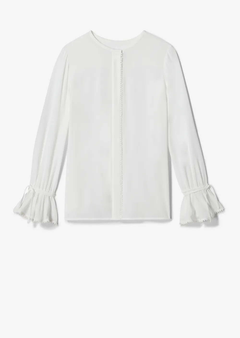 Long Sleeve Button-Down Blouse with Bell Sleeves