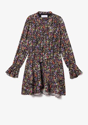 Long Sleeve Ditsy Floral Ruffle Hem Dress With Button Detail Long Sleeve Ditsy Floral Ruffle Hem Dress With Button Detail