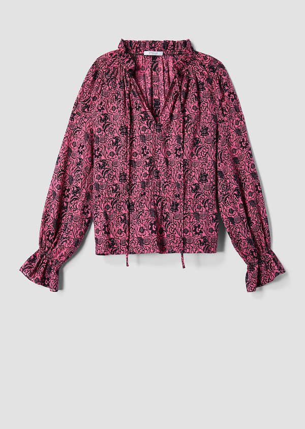Long Sleeve Ehtnic Floral Print Ruffle Neck Blouse Long Sleeve Ehtnic Floral Print Ruffle Neck Blouse