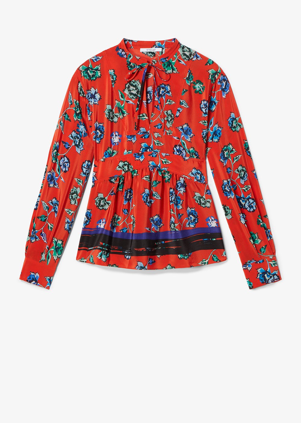 Long Sleeve French Floral Peplum Blouse with Neck Ties