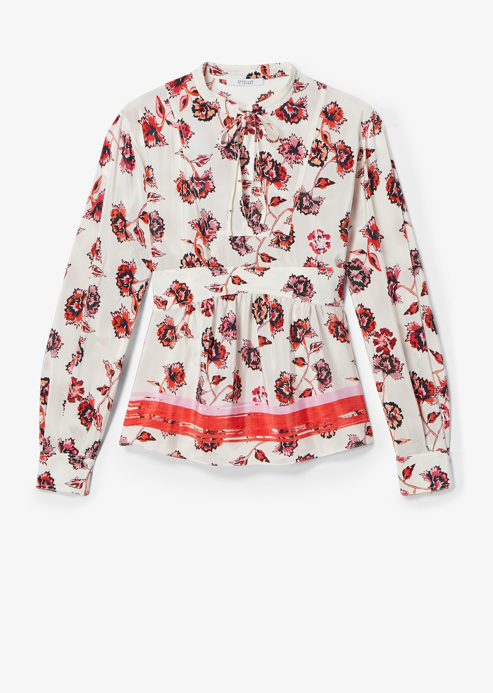 Long Sleeve French Floral Peplum Blouse with Neck Ties