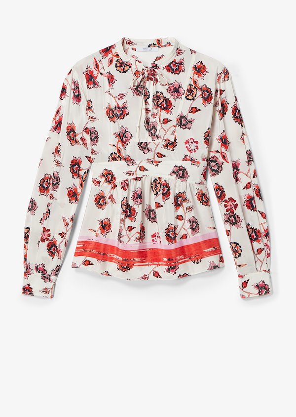 Long Sleeve French Floral Peplum Blouse with Neck Ties Long Sleeve French Floral Peplum Blouse with Neck Ties
