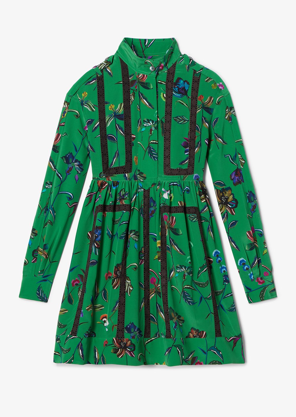 Long Sleeve Half Placket Botanical Print Shirt Dress