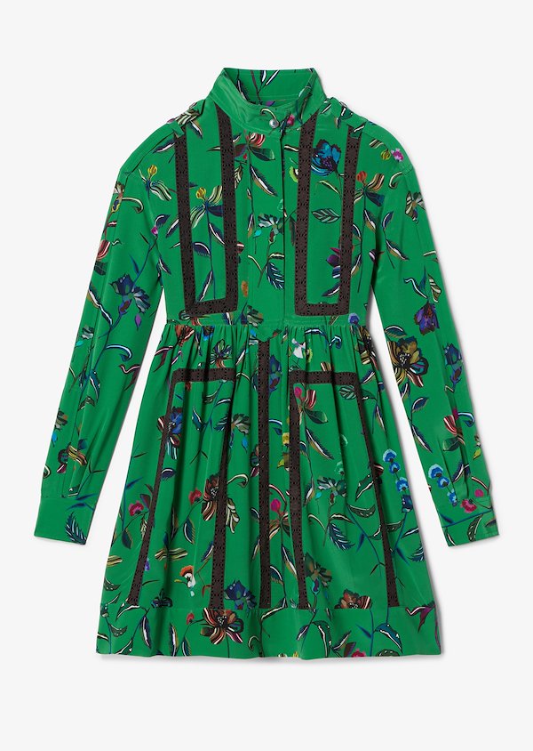 Long Sleeve Half Placket Botanical Print Shirt Dress Long Sleeve Half Placket Botanical Print Shirt Dress