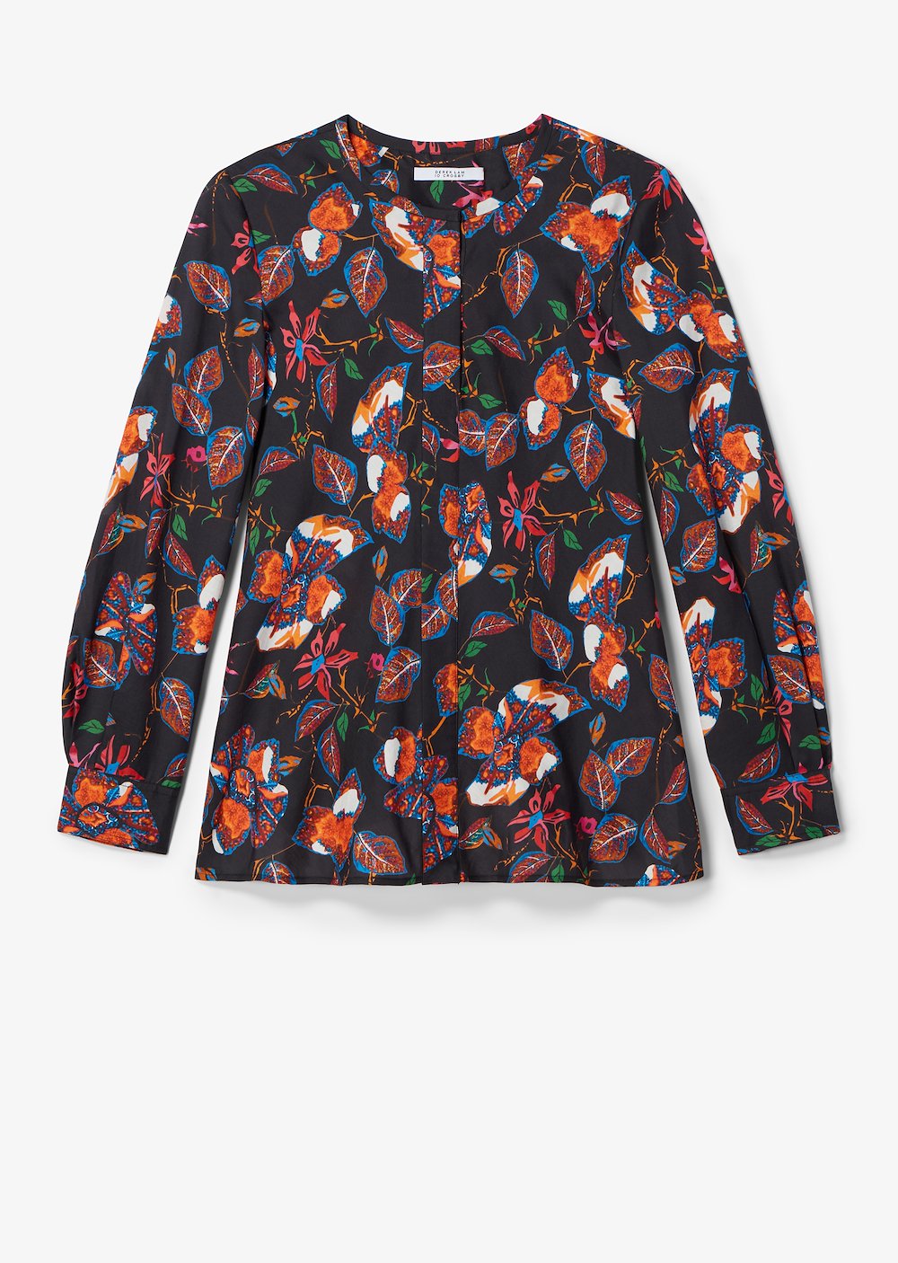 Long Sleeve Indian Floral Collarless Blouse
