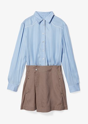 Long Sleeve Mixed Media Shirt Dress with Twill Wrap Skirt Long Sleeve Mixed Media Shirt Dress with Twill Wrap Skirt