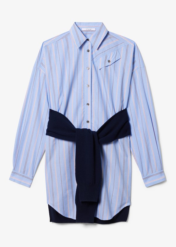 Long Sleeve Mixed Stripe Button Down Shirt Dress with Knit Waist Tie Long Sleeve Mixed Stripe Button Down Shirt Dress with Knit Waist Tie