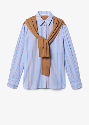 Long Sleeve Mixed Stripe Button Down Shirt with Knit Scarf Combo Long Sleeve Mixed Stripe Button Down Shirt with Knit Scarf Combo