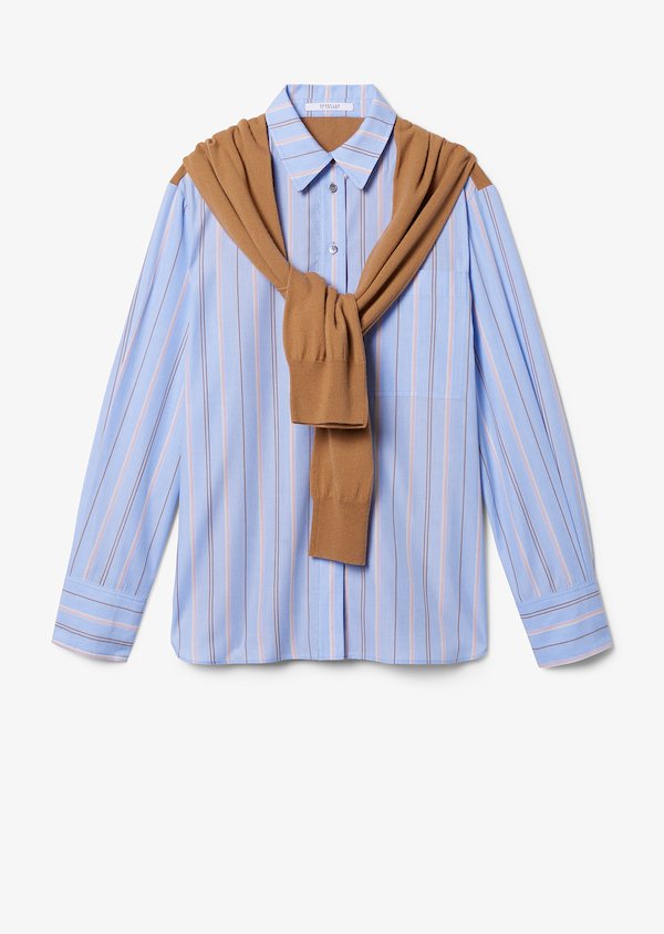 Long Sleeve Mixed Stripe Button Down Shirt with Knit Scarf Combo Long Sleeve Mixed Stripe Button Down Shirt with Knit Scarf Combo