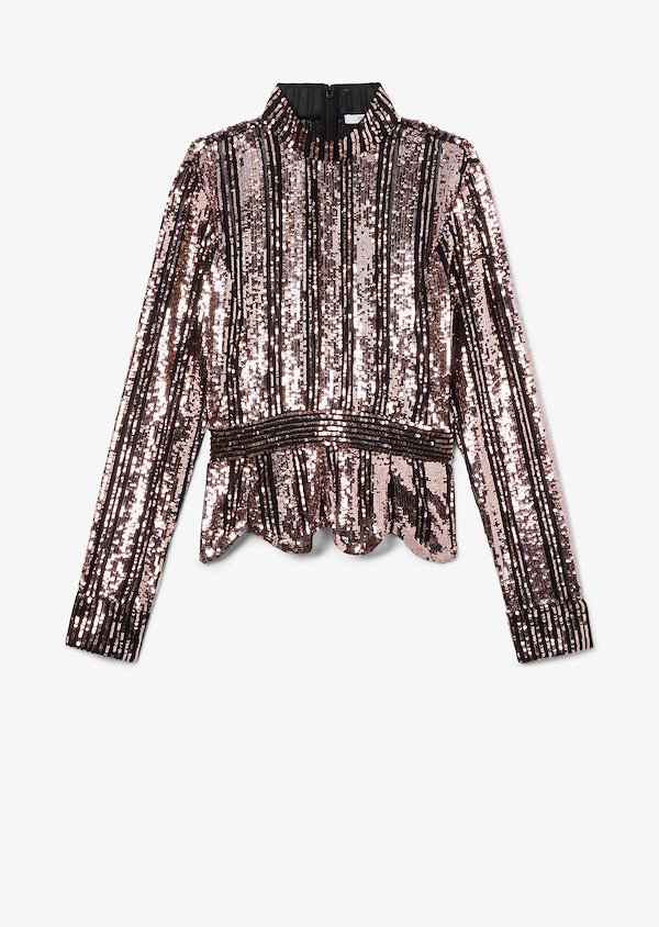 Long Sleeve Mock Neck Sequin Stripe Top Long Sleeve Mock Neck Sequin Stripe Top