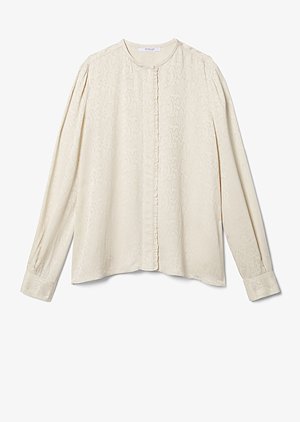 Long Sleeve Snake Satin Blouse with Ruffle Detail Placket Long Sleeve Snake Satin Blouse with Ruffle Detail Placket