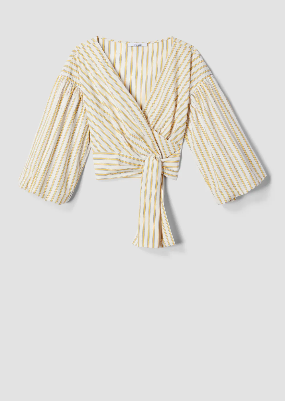 Marigold Multi Striped Cropped Bell Sleeve Blouse with Tie Waist