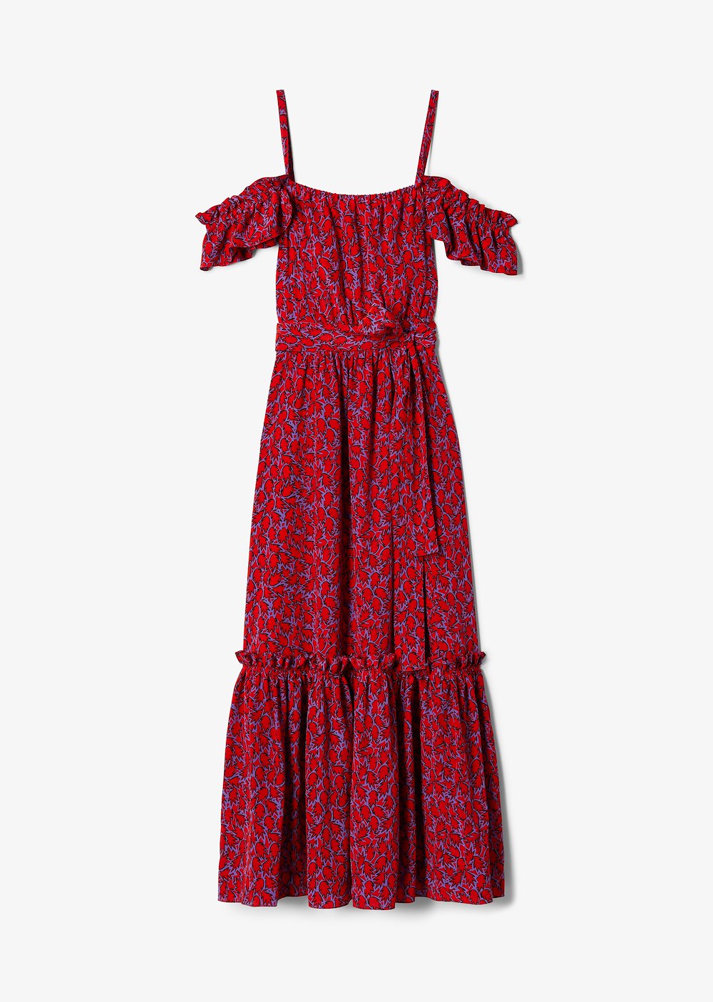 Off The Shoulder Geometric Leaf Cami Dress with Ruffle Hem