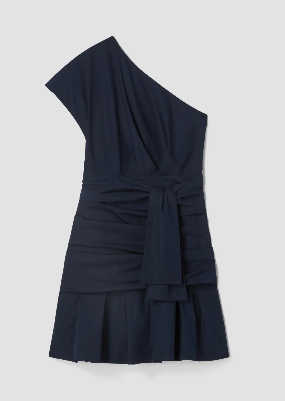 One-Shoulder Gathered Dress with Pleated Hem