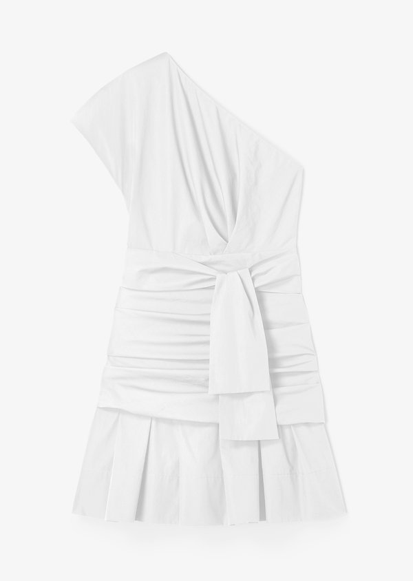 One-Shoulder Gathered Dress with Pleated Hem One-Shoulder Gathered Dress with Pleated Hem