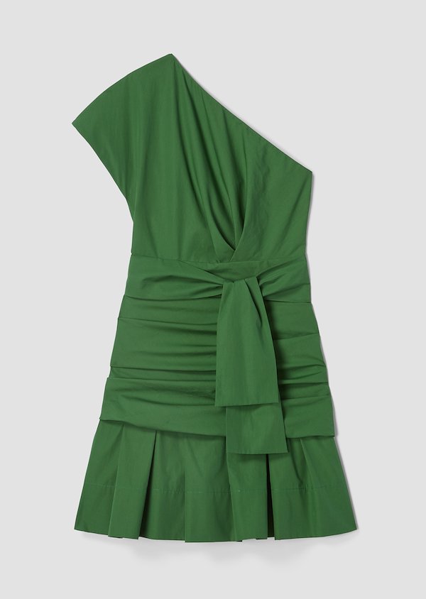 One-Shoulder Gathered Poplin Dress with Pleated Hem One-Shoulder Gathered Poplin Dress with Pleated Hem