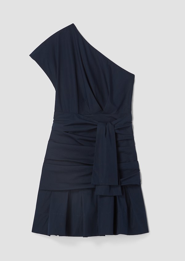 One-Shoulder Gathered Poplin Dress with Pleated Hem One-Shoulder Gathered Poplin Dress with Pleated Hem