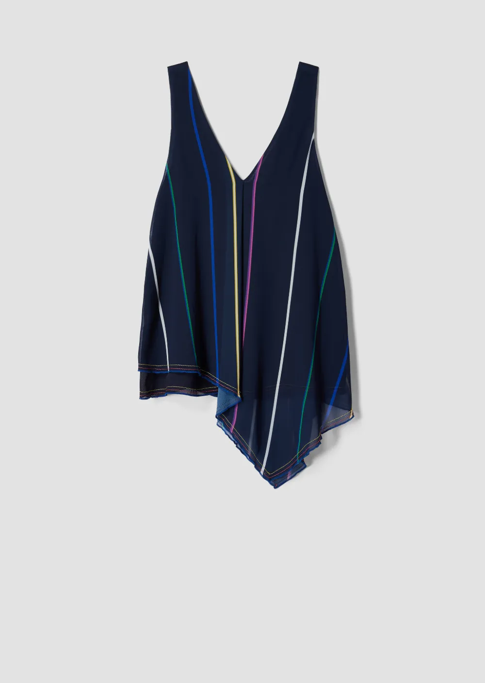 Rainbow Stripe Asymmetric Hem Tank