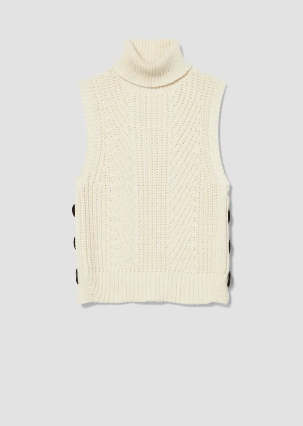 cotton blend knit turtleneck vest