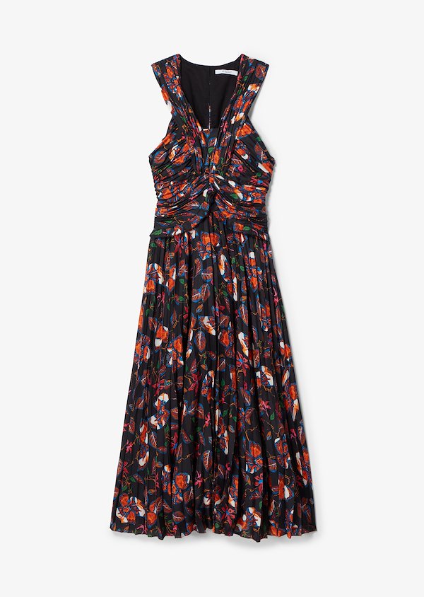 Ruched Pleated Indian Floral Maxi Dress Ruched Pleated Indian Floral Maxi Dress