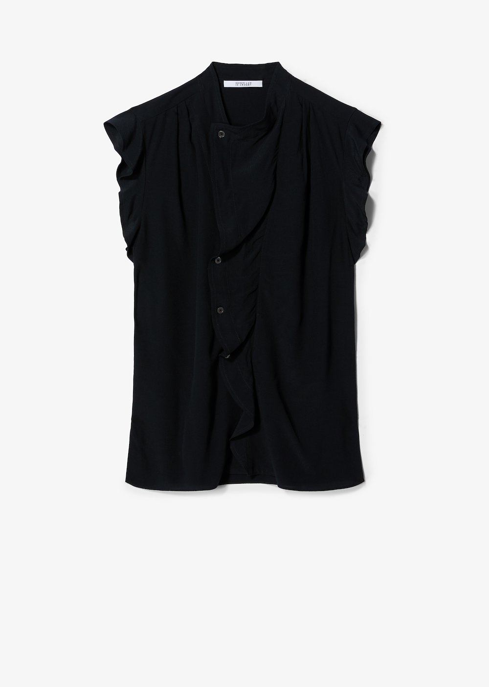 Short Sleeve Draped Blouse with Asymmetrical Placket