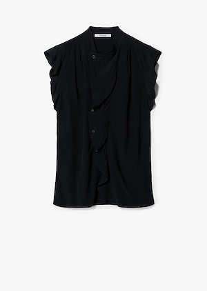 Short Sleeve Draped Blouse with Asymmetrical Placket Short Sleeve Draped Blouse with Asymmetrical Placket