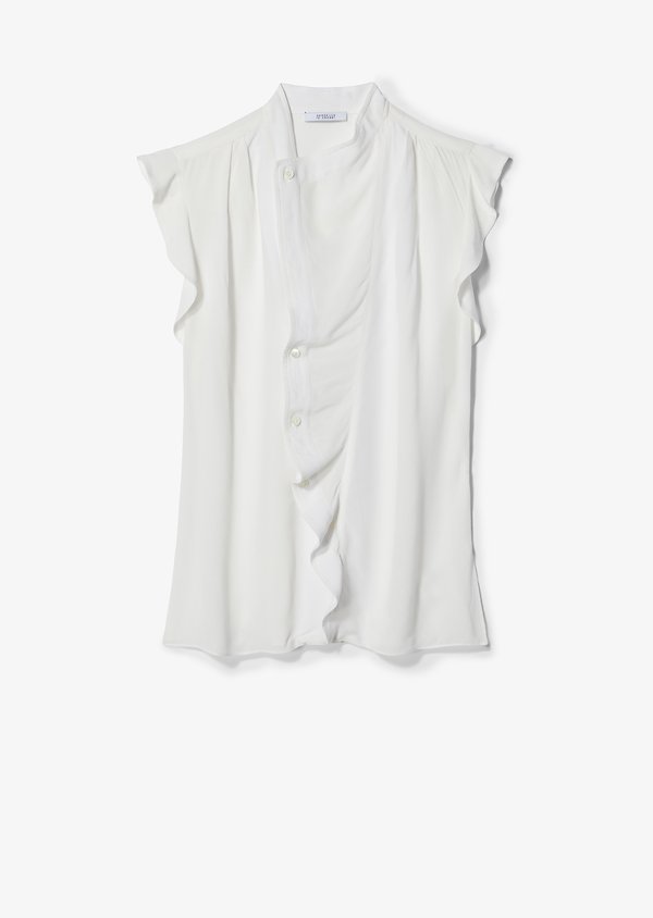 Short Sleeve Draped Blouse with Asymmetrical Placket Short Sleeve Draped Blouse with Asymmetrical Placket