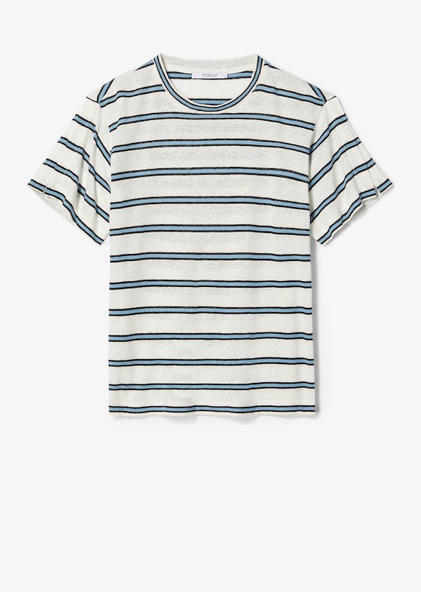 Short Sleeve Linen Striped Jersey Tee with Slit Detail Short Sleeve Linen Striped Jersey Tee with Slit Detail