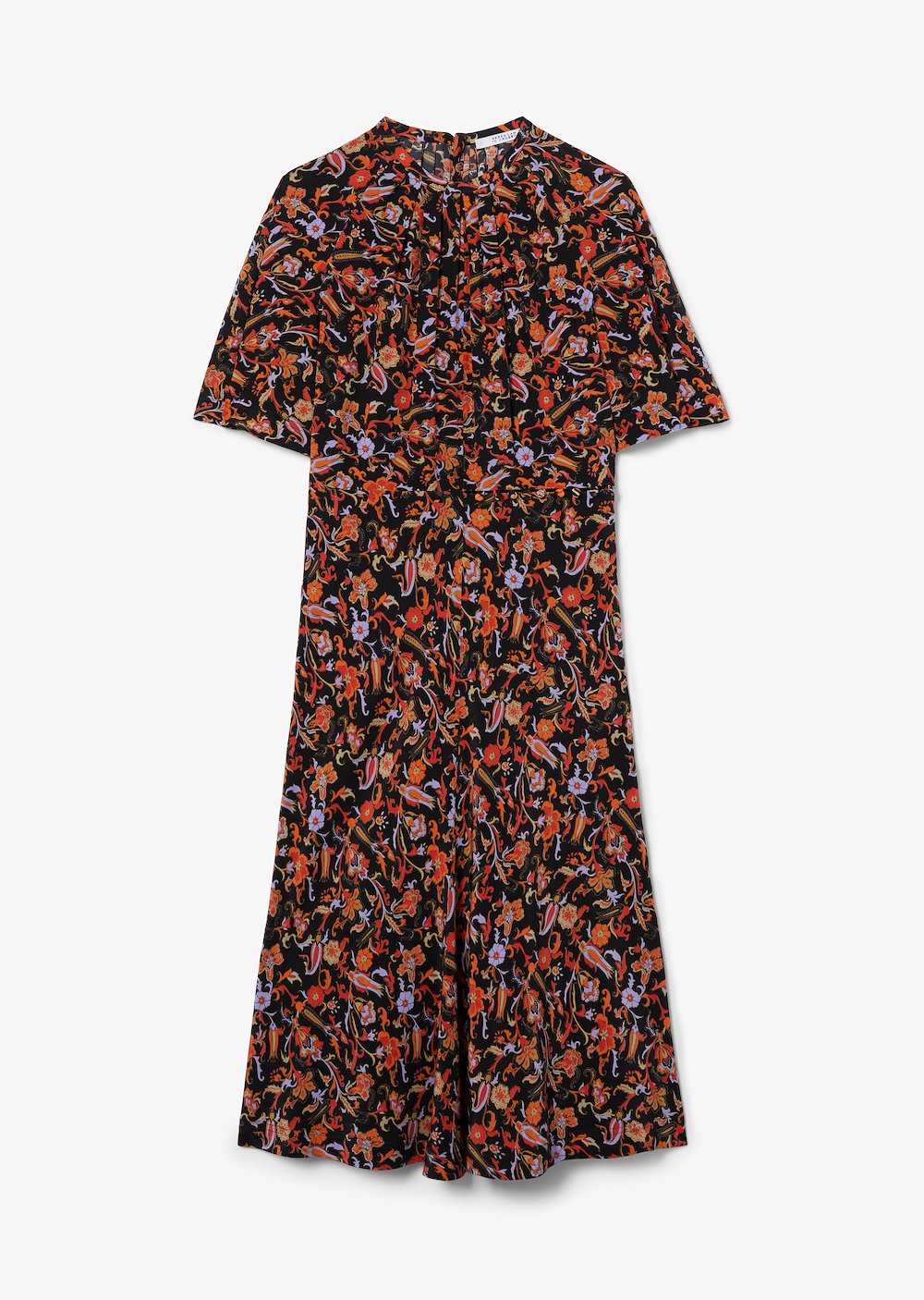 Short Sleeve Paisley Print Midi Dress with Asymmetric Hem