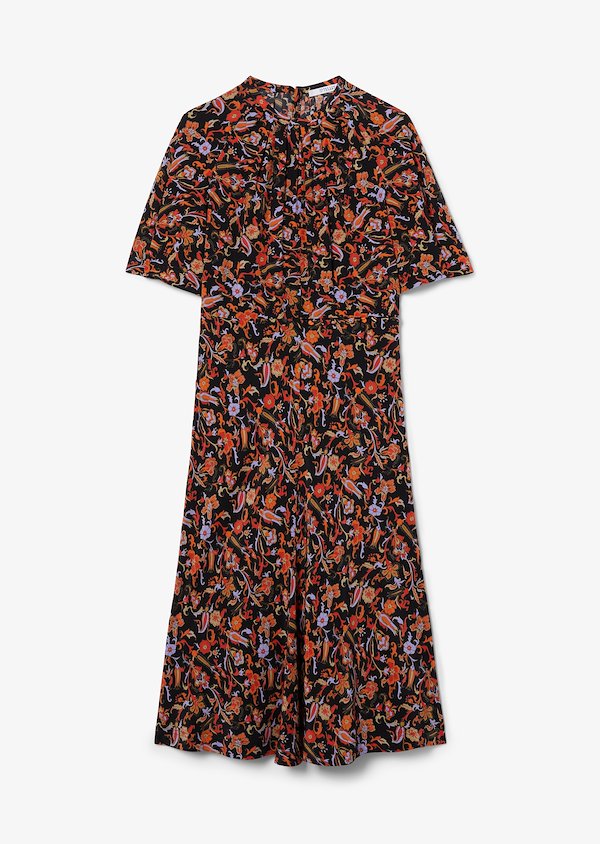 Short Sleeve Paisley Print Midi Dress with Asymmetric Hem Short Sleeve Paisley Print Midi Dress with Asymmetric Hem