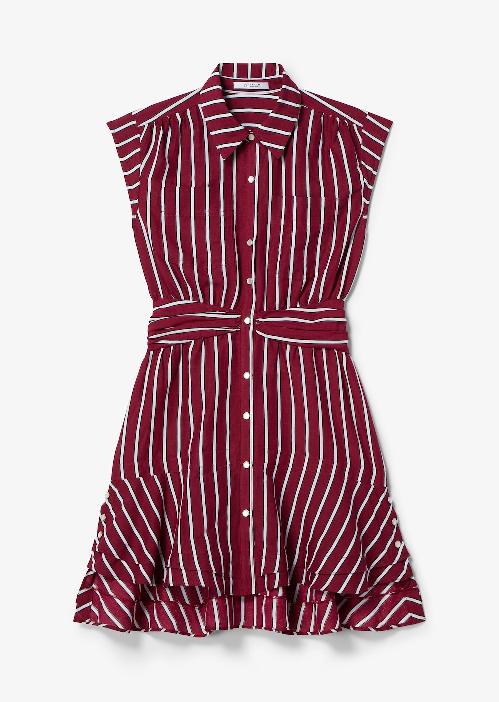 Short Sleeve Ramie Striped Shirt Dress with Twist Waist Detail