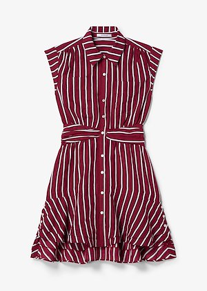 Short Sleeve Ramie Striped Shirt Dress with Twist Waist Detail Short Sleeve Ramie Striped Shirt Dress with Twist Waist Detail