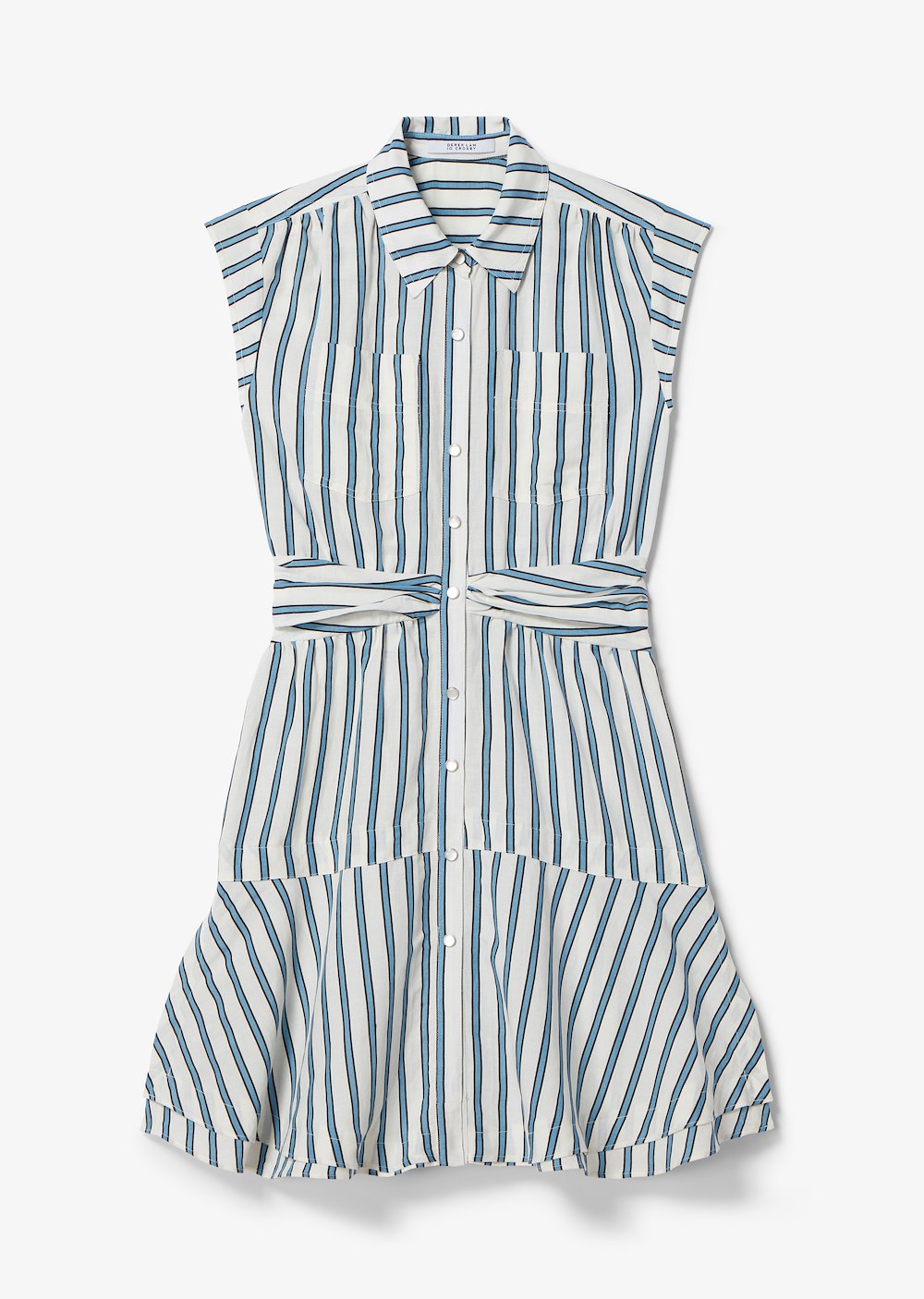 Short Sleeve Ramie Striped Shirt Dress with Twist Waist Detail