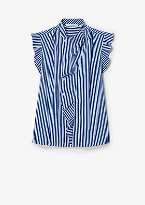 Short Sleeve Striped Draped Blouse with Asymmetrical Placket Short Sleeve Striped Draped Blouse with Asymmetrical Placket