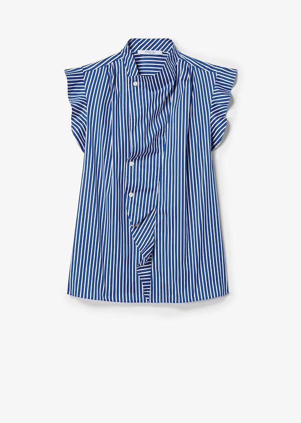 Short Sleeve Striped Draped Blouse with Asymmetrical Placket Short Sleeve Striped Draped Blouse with Asymmetrical Placket
