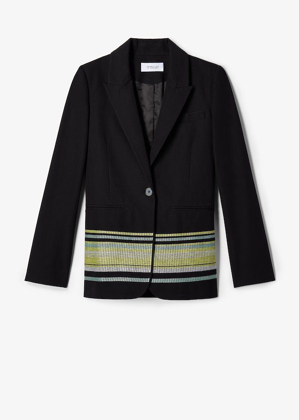 Single Button Blazer with Stripe Embroidery Single Button Blazer with Stripe Embroidery